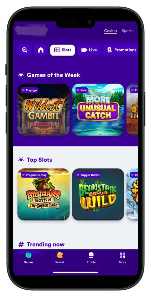 Screenshot showing GT999 App interface with intuitive menus and game choices